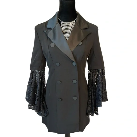 Black Dramatic Bell Sleeve Dress Jacket - Picture 5 of 12